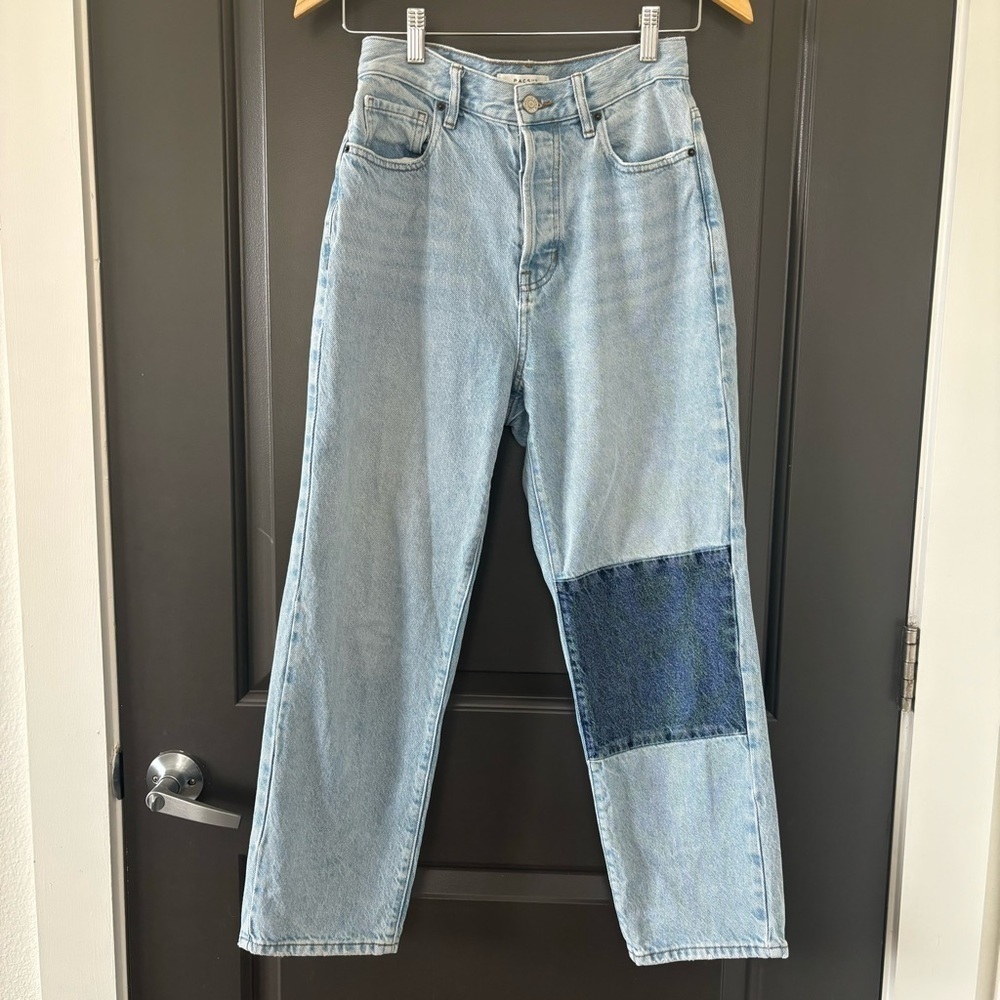 PacSun Light Contrast Patched Knee Panel High Waisted Straight Leg Jeans size 26 - Picture 5 of 11